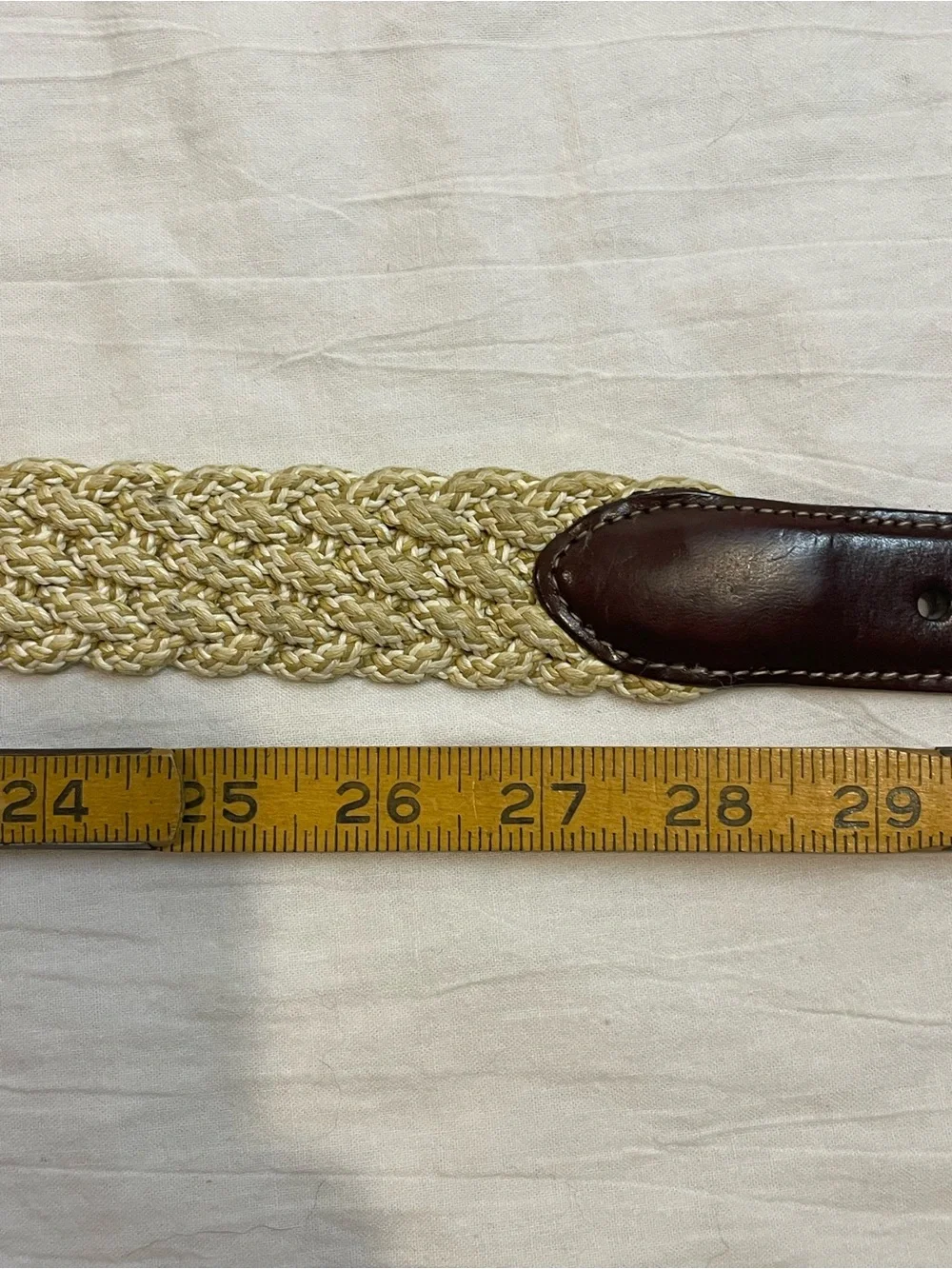 La Martina Polo Woven Stretch Braided Belt Cream Brown Leather 38-40”
